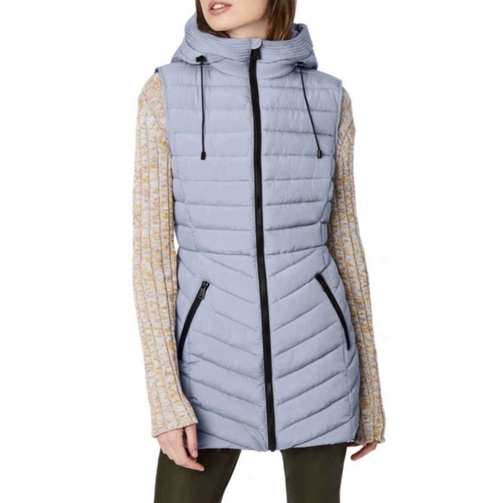 Bernardo Women's Taupe Quilted Hooded Long Puffer Vest Eco Plume Insulation Sz S